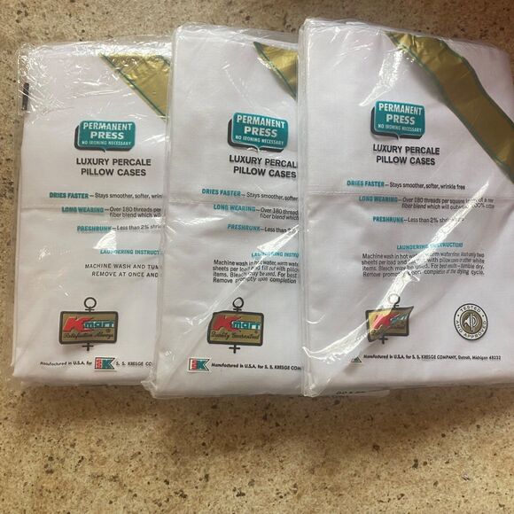 Vintage Kmart Luxury Percale Pillowcases NIP 42x36 Permanent Press Lot of 3 Pack - Picture 7 of 7
